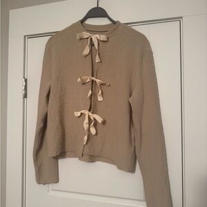SHEIN Tan Cardigan with Bow Ribbon ties
